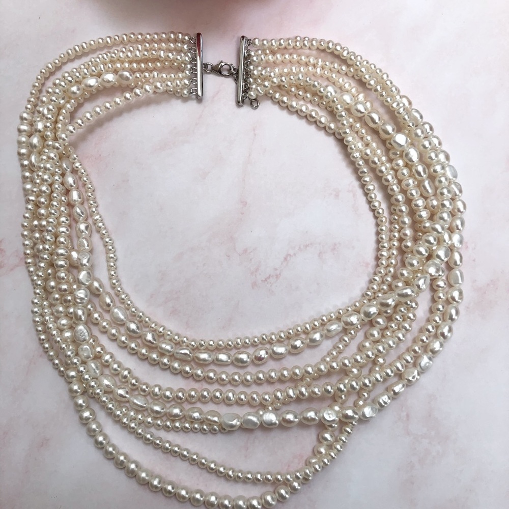 4-6.5mm Cultured Pearl Multi-Strand Necklace 16”